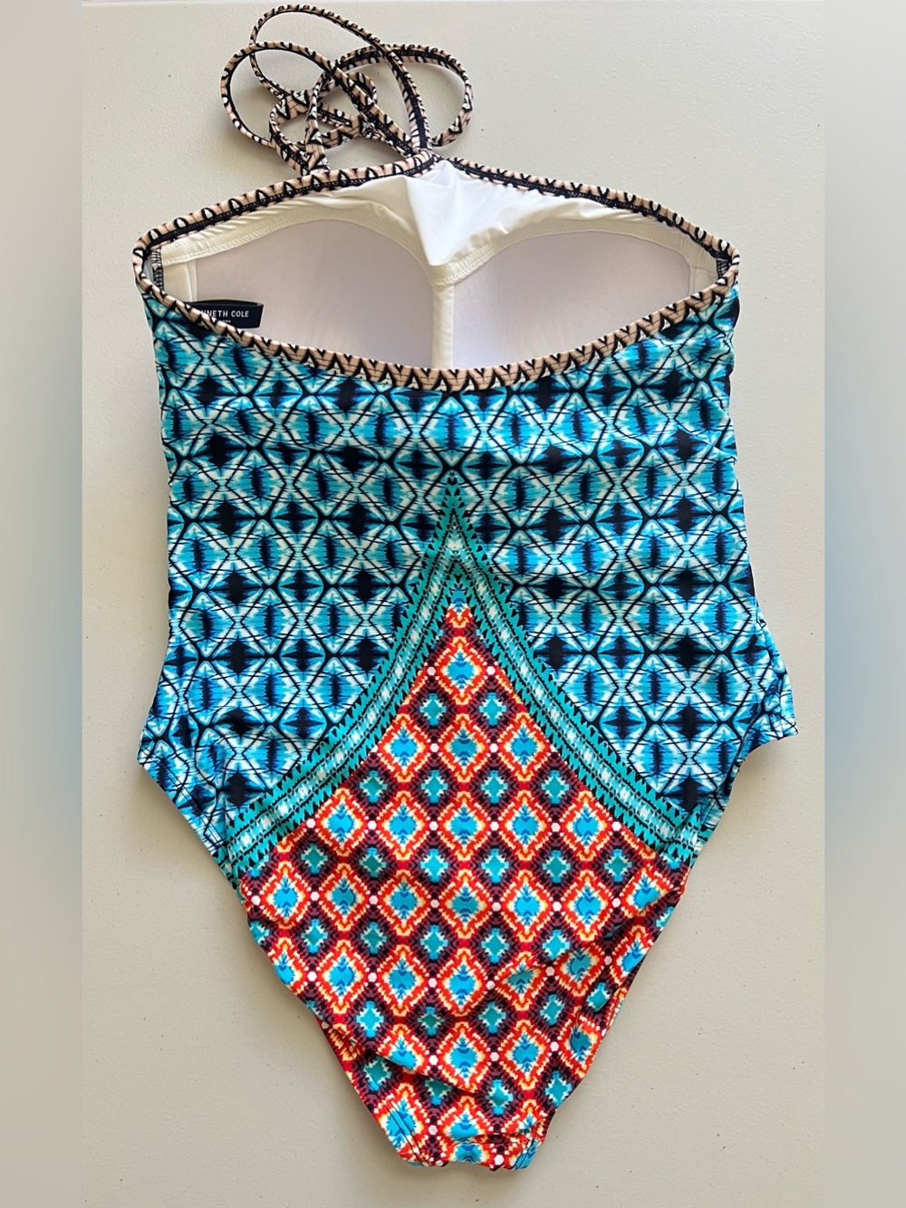 Kenneth Cole Tribe Vibes High Neck Halter One Piece Swimsuit Tribal Print - Picture 3 of 8